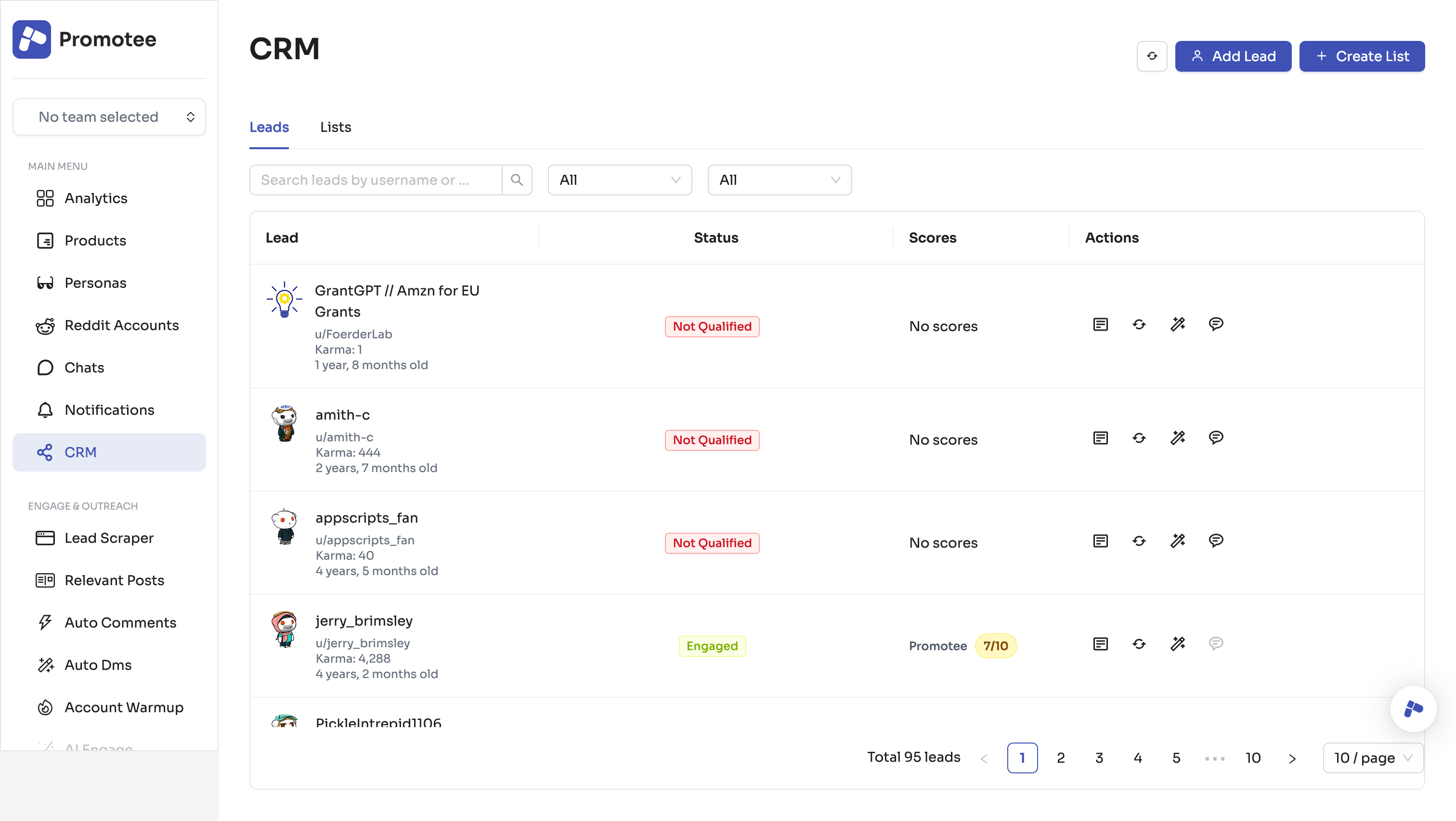 Promotee CRM Feature Screenshot